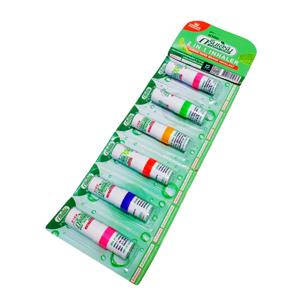 Green Herb 2 in 1 Nasal Inhaler Set 6 pcs.*2 g., Ингалятор 2 в 1 назал –  K&P Tropical Cosmetics