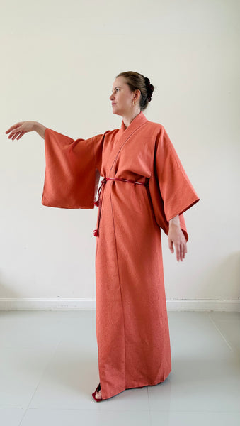 Silk Vintage Kimono (crepe de chine), Винтажное кимоно из шелка (крепдешин) в терракотовом цвете