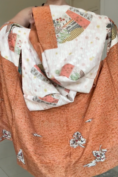 Silk Vintage Hahori Винтажное хаори тонкого шелка в оранжевом цвете с традиционным рисунком