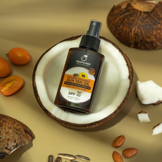 Tropicana Organic Coconut Suntan Oil SPF30 Moisturizes Skin & Lasting Tan 100 ml., Органическое кокосовое масло с SPF 30 для загара и увлажнения кожи 100 мл.