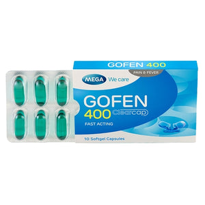 MEGA We Care GOFEN 400 Softgel Capsules 10 caps., Гелевые капсулы с ибупрофеном для облегчения боли 10 капс.