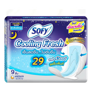 Sofy Cooling Fresh Night Slim Wing 29 cm. 9 pcs., Ночные прокладки с крылышками с освежающим эффектом 29 см.*9 шт.