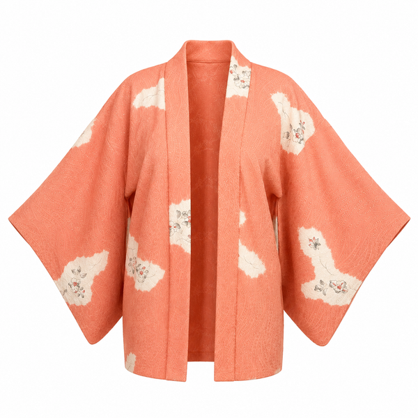 Silk Vintage Hahori Винтажное хаори из крепдышина фактурная ткань в персиковом цвете