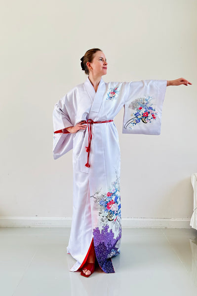 Silk Vintage Kimono (crepe de chine), Винтажное кимоно из шелка (крепдешин) "Сиренивый туман"