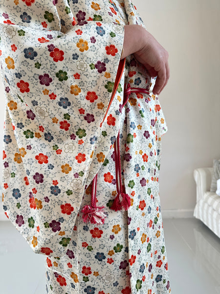 Silk Vintage Kimono (crepe de chine), Винтажное кимоно из шелка (крепдешин) "летние цветы"