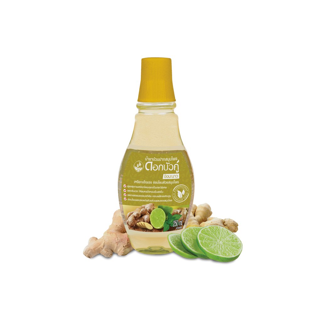 Twin Lotus Dok Bua Ku Ginger Lime Herbal Mouthwash 250 ml.*2 pcs., Ополаскиватель для полости рта с имбирем и лаймом 250 мл.*2 шт.