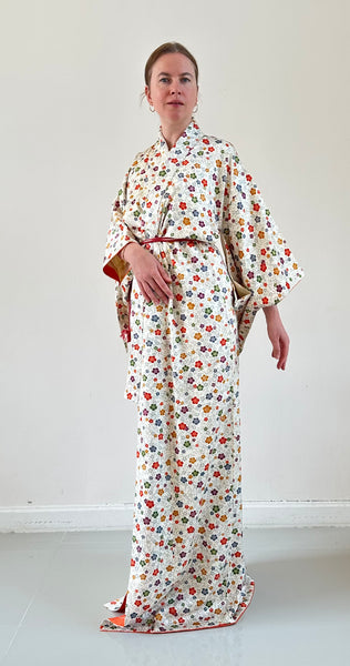 Silk Vintage Kimono (crepe de chine), Винтажное кимоно из шелка (крепдешин) "летние цветы"