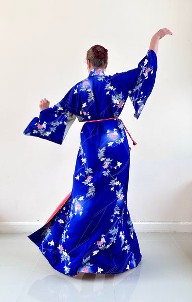 Silk Vintage Kimono (crepe de chine), Винтажное кимоно из шелка (крепдешин) "летняя ночь"