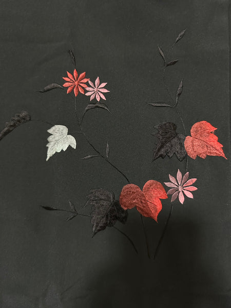 Silk Vintage Hahori Винтажное хаори из крепдышина в черном цвете с фактурным рисунком и вышевкой