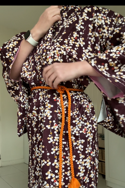 Silk Vintage Kimono (crepe de chine), Винтажное кимоно из шелка (крепдешин) с цветочным орнаментом