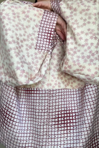 Silk Vintage Hahori Винтажное хаори из крепдышина с орнаментом клеточка