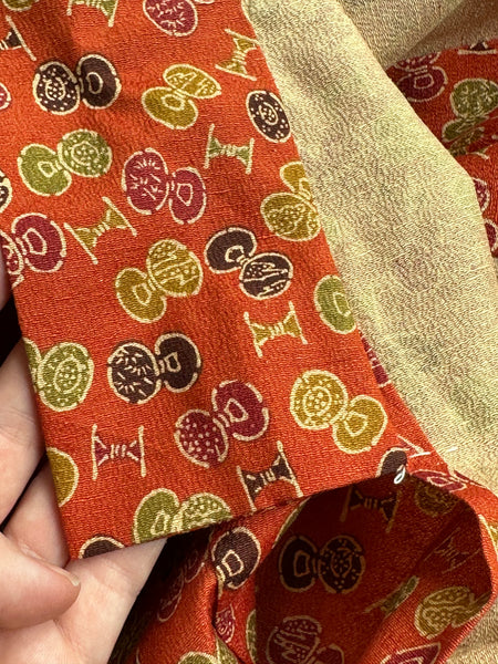 Silk Vintage Kimono Винтажное кимоно из хлопка в темно-оранжевом цвете с традиционным рисунком