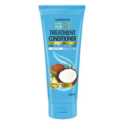 Watsons Hydrating Treatment Conditioner Coconut for Fine or Limp Hair 200 ml., Увлажняющий кондиционер с кокосовым маслом для волос 200 мл.