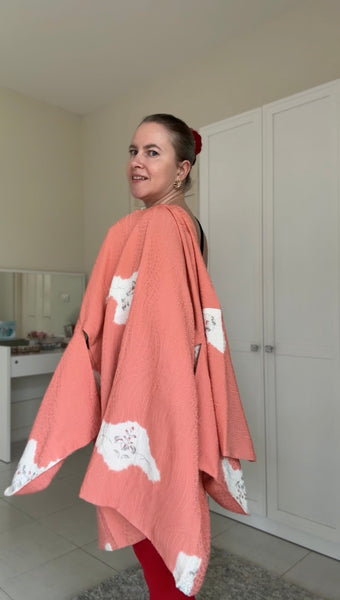 Silk Vintage Hahori Винтажное хаори из крепдышина фактурная ткань в персиковом цвете