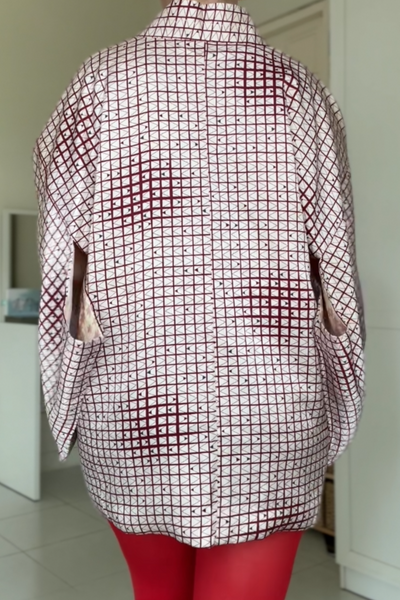 Silk Vintage Hahori Винтажное хаори из крепдышина с орнаментом клеточка