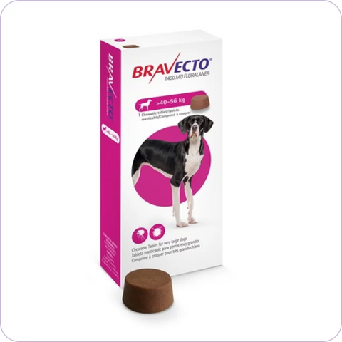 MSD Animal Health Bravecto 1400 mg Fluralaner Chewable Tablets for Dogs (40-56 kg) 1 Chewable Tablet Жевательная таблетка Бравекто с флураланером 1400 мг. для защиты собак от клещей и блох (для собак весом 40-56 кг) 1 шт.