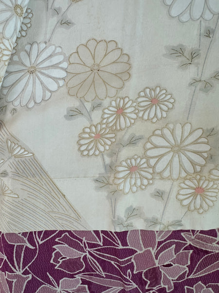 Silk Vintage Hahori Винтажное хаори из шелка в лиловом цвете с набивным абстрактным рисунком