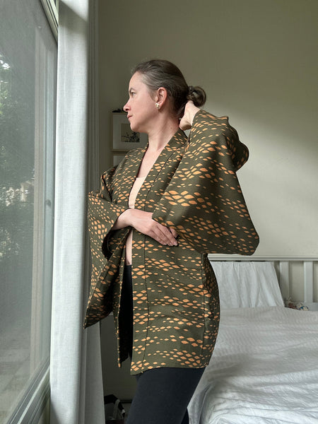 Silk Vintage Hahori Винтажное хаори из крепдышина в темно-оливковом цвете