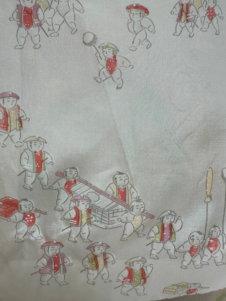 Silk Vintage Hahori Винтажное хаори из шелка в сливочном цвете с абстрактным рисунком