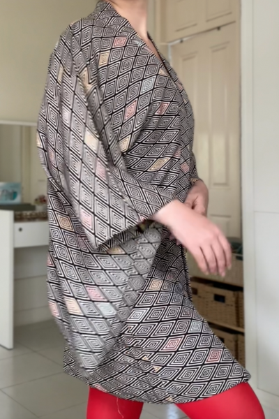 Silk Vintage Hahori Винтажное хаори из крепдышина с графичным рисунком и вышевкой на спине