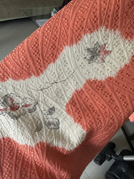 Silk Vintage Hahori Винтажное хаори из крепдышина фактурная ткань в персиковом цвете