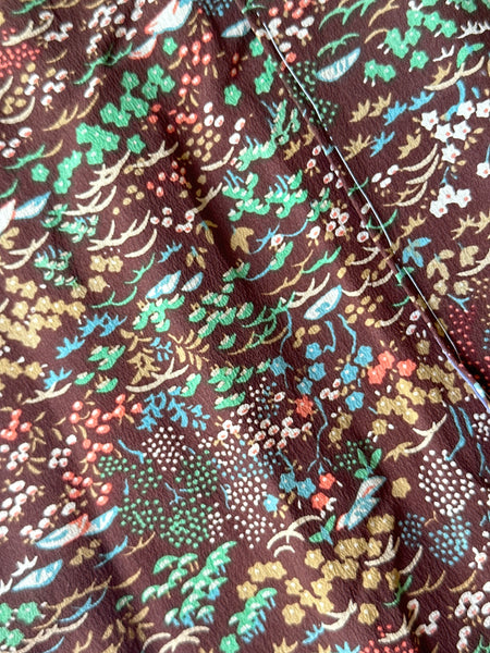 Silk Vintage Kimono Винтажное кимоно из шелка в коричневом цвете с мелким рисунком "лесные травы"
