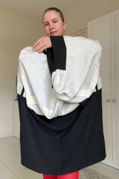 Silk Vintage Hahori Винтажное хаори из шелка в черном цвете с фактурным рисунком