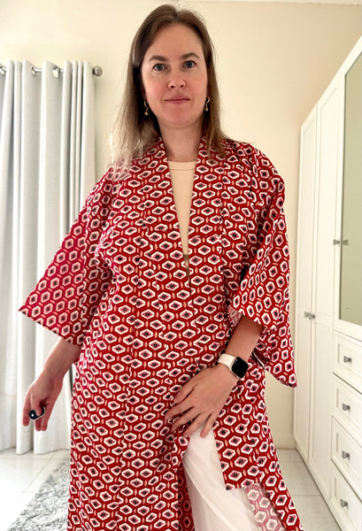 Silk Vintage Kimono Винтажное кимоно из хлопка в алом цвете с традиционным рисунком