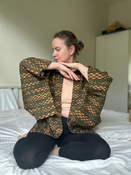 Silk Vintage Hahori Винтажное хаори из крепдышина в темно-оливковом цвете