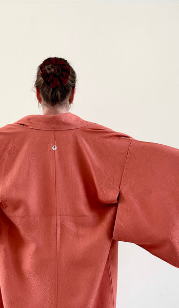 Silk Vintage Kimono (crepe de chine), Винтажное кимоно из шелка (крепдешин) в терракотовом цвете