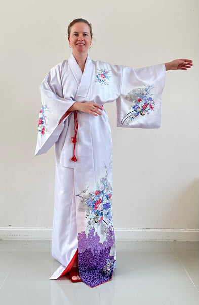 Silk Vintage Kimono (crepe de chine), Винтажное кимоно из шелка (крепдешин) "Сиренивый туман"