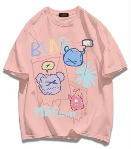 T-Shirt Vintage Pure Cotton Cartoon Anime Printed Футболка из чистого хлопка с мультяшным принтом "Медведь в маске"