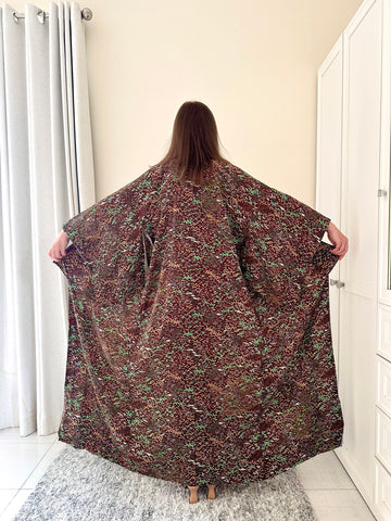 Silk Vintage Kimono Винтажное кимоно из шелка в коричневом цвете с мелким рисунком "лесные травы"