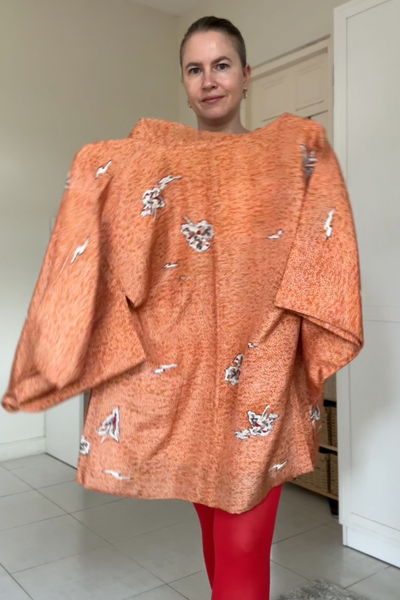 Silk Vintage Hahori Винтажное хаори тонкого шелка в оранжевом цвете с традиционным рисунком