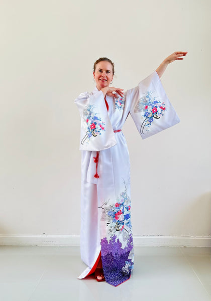 Silk Vintage Kimono (crepe de chine), Винтажное кимоно из шелка (крепдешин) "Сиренивый туман"