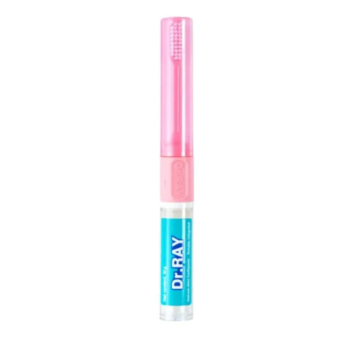 Dr.RAY Kids Portable Integrated 2 in 1 Toothbrush + Peach-Mint Gel Toothpaste 10 g., Портативный набор 2 в 1 для ухода за полостью рта для детей от 1,5 лет: встроенная зубная щетка + гелевая зубная паста с экстрактом персика 10 гр.