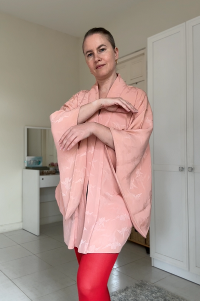 Silk Vintage Hahori Винтажное хаори из шелка с набивным рисунком бумажные журавлики