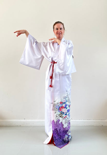 Silk Vintage Kimono (crepe de chine), Винтажное кимоно из шелка (крепдешин) "Сиренивый туман"