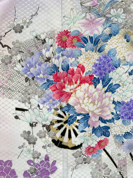 Silk Vintage Kimono (crepe de chine), Винтажное кимоно из шелка (крепдешин) "Сиренивый туман"