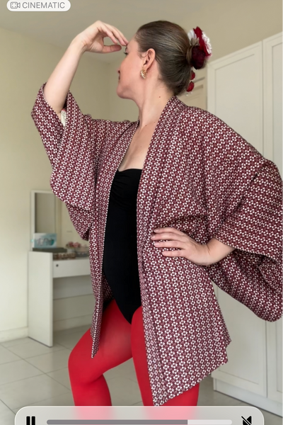 Silk Vintage Hahori Винтажное хаори из шелка с цветочным орнаментом