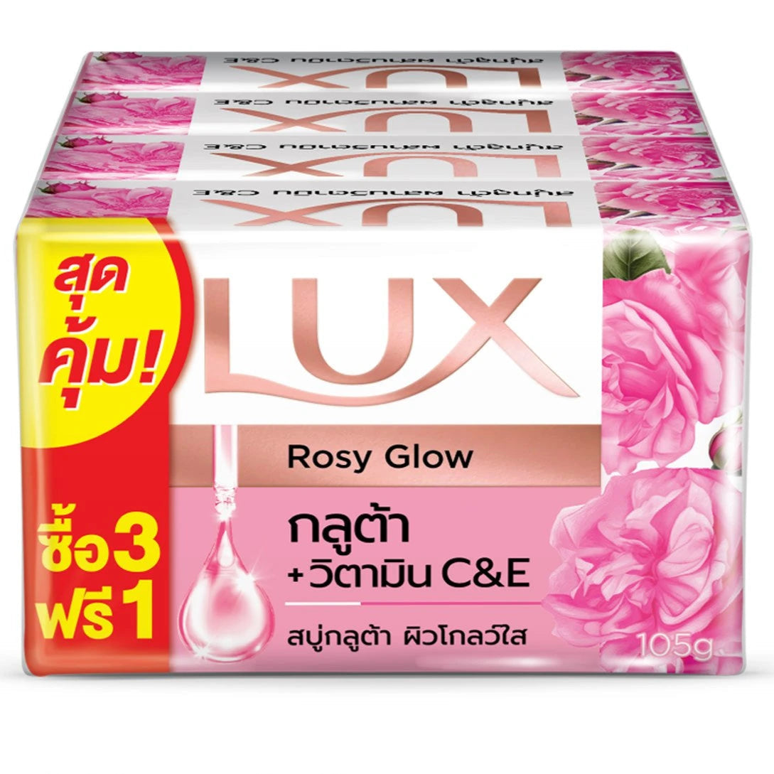 Lux Rosy Glow Bar Soap 105 g.*4 pcs., Мыло "Люкс" с ароматом французских роз для гладкой кожи 105 гр.*4 шт.