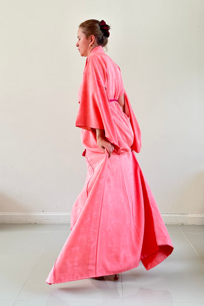 Silk Vintage Kimono (crepe de chine), Винтажное кимоно из шелка (крепдешин) в розовом цвете