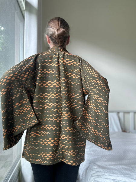 Silk Vintage Hahori Винтажное хаори из крепдышина в темно-оливковом цвете