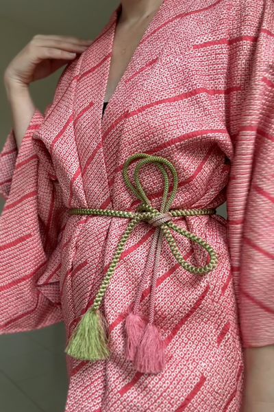 Silk Vintage Hahori Винтажное хаори в технике шибори из шелка в розовом цвете