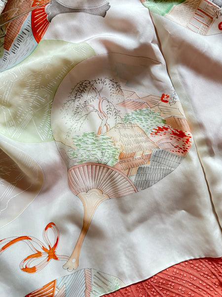 Silk Vintage Hahori Винтажное хаори из крепдышина фактурная ткань в персиковом цвете