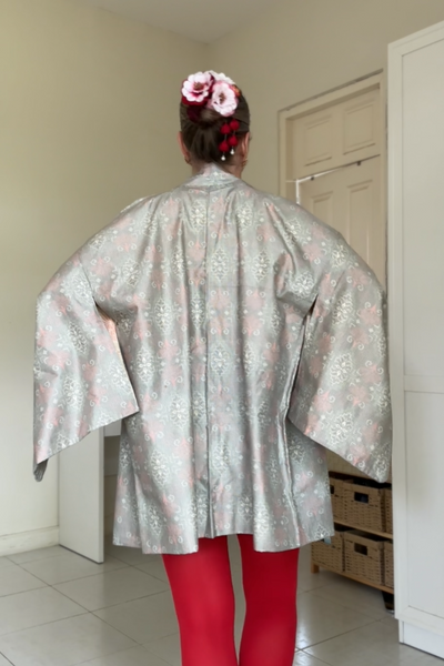 Silk Vintage Hahori Винтажное хаори из шелка в серо-розовом цвете