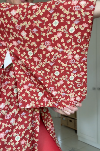 Silk Vintage Hahori Винтажное хаори из крепдышина с орнаментом в красном цвете