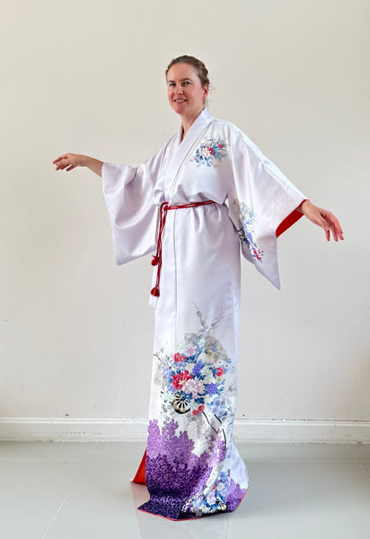 Silk Vintage Kimono (crepe de chine), Винтажное кимоно из шелка (крепдешин) "Сиренивый туман"