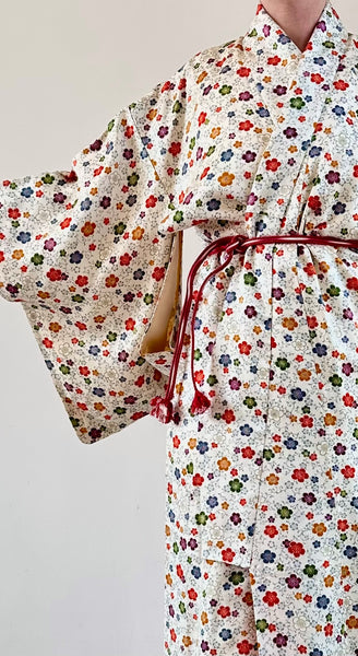 Silk Vintage Kimono (crepe de chine), Винтажное кимоно из шелка (крепдешин) "летние цветы"