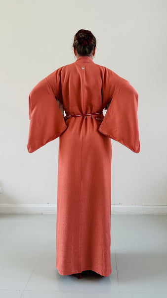 Silk Vintage Kimono (crepe de chine), Винтажное кимоно из шелка (крепдешин) в терракотовом цвете